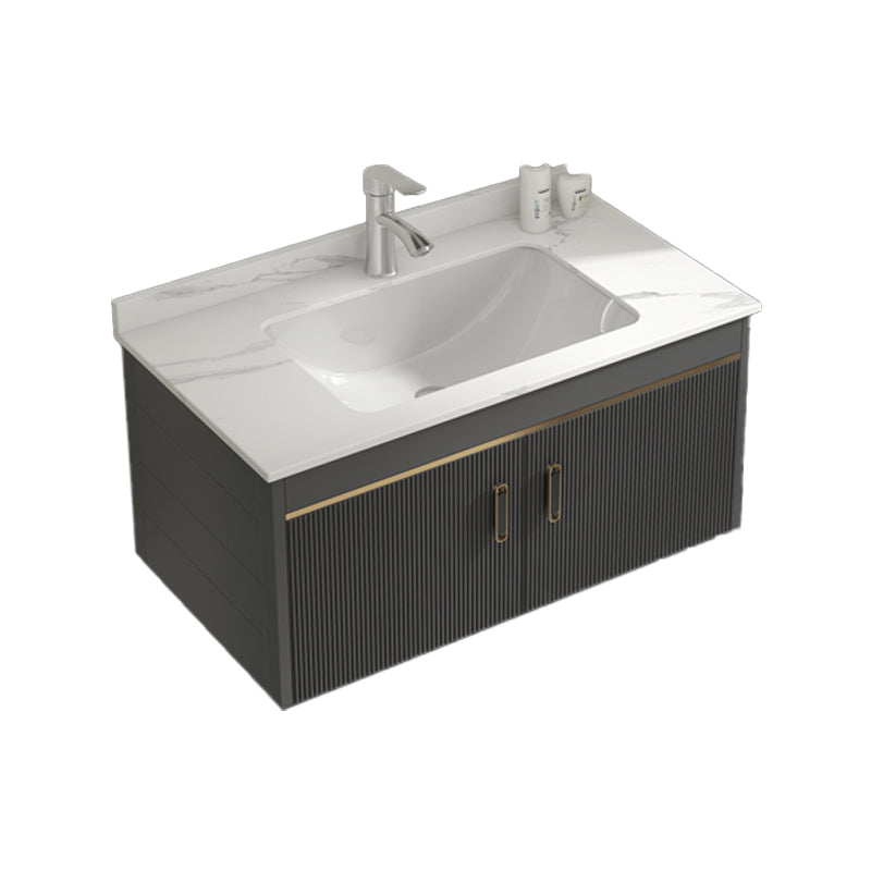 Glam Vanity Single Sink Wall Mounted 2 Doors Metal Frame Rectangular Vanity with Mirror