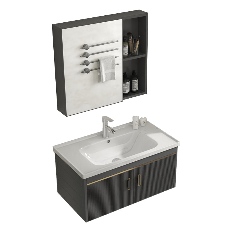 Glam Vanity Single Sink Wall Mounted 2 Doors Metal Frame Rectangular Vanity with Mirror