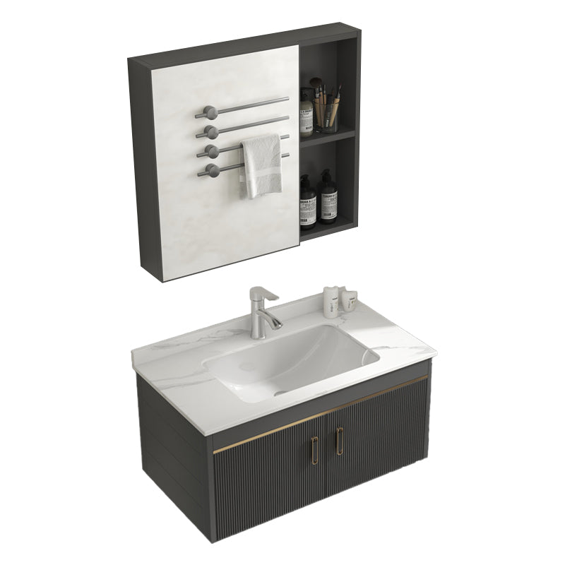 Glam Vanity Single Sink Wall Mounted 2 Doors Metal Frame Rectangular Vanity with Mirror