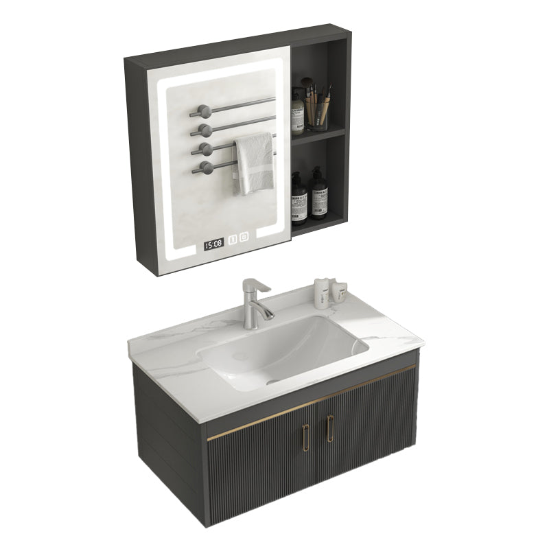 Glam Vanity Single Sink Wall Mounted 2 Doors Metal Frame Rectangular Vanity with Mirror