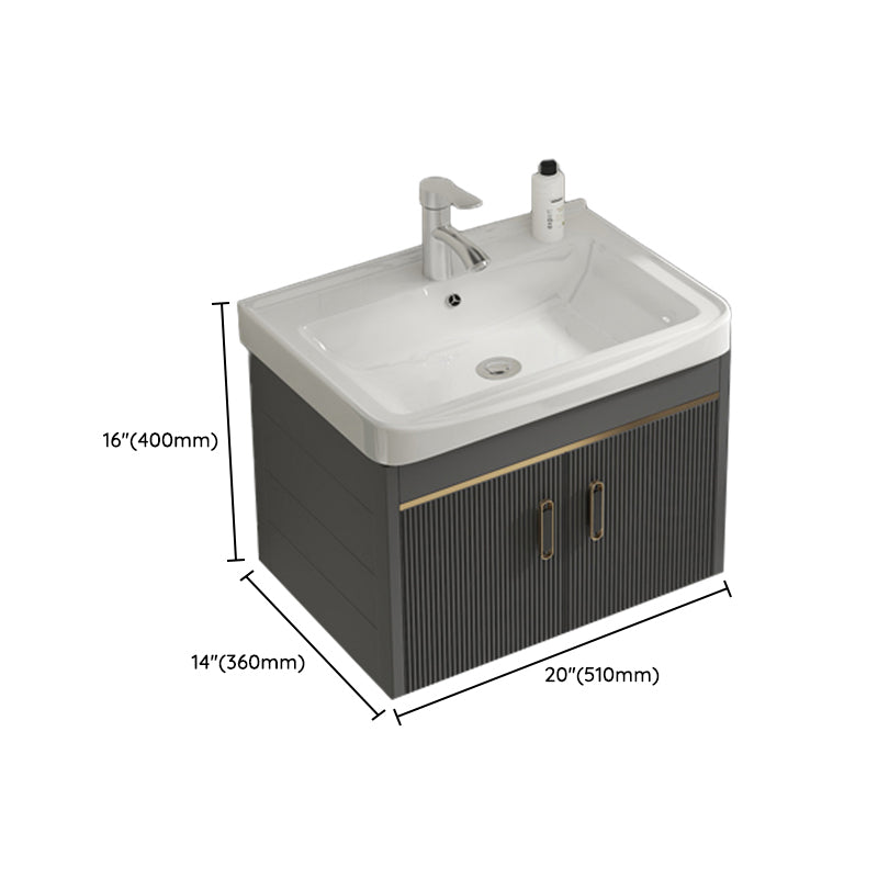 Glam Vanity Single Sink Wall Mounted 2 Doors Metal Frame Rectangular Vanity with Mirror