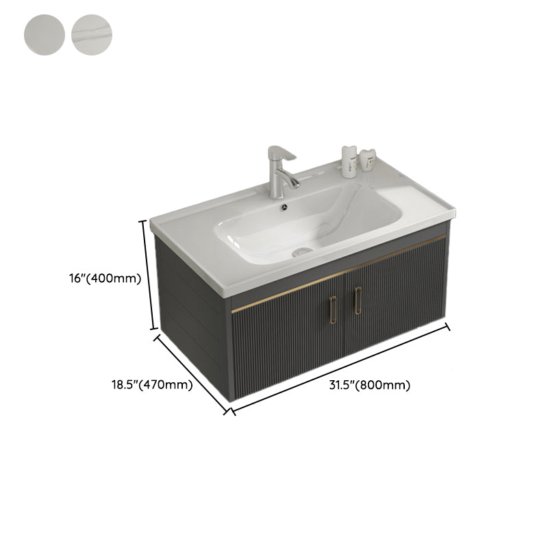 Glam Vanity Single Sink Wall Mounted 2 Doors Metal Frame Rectangular Vanity with Mirror