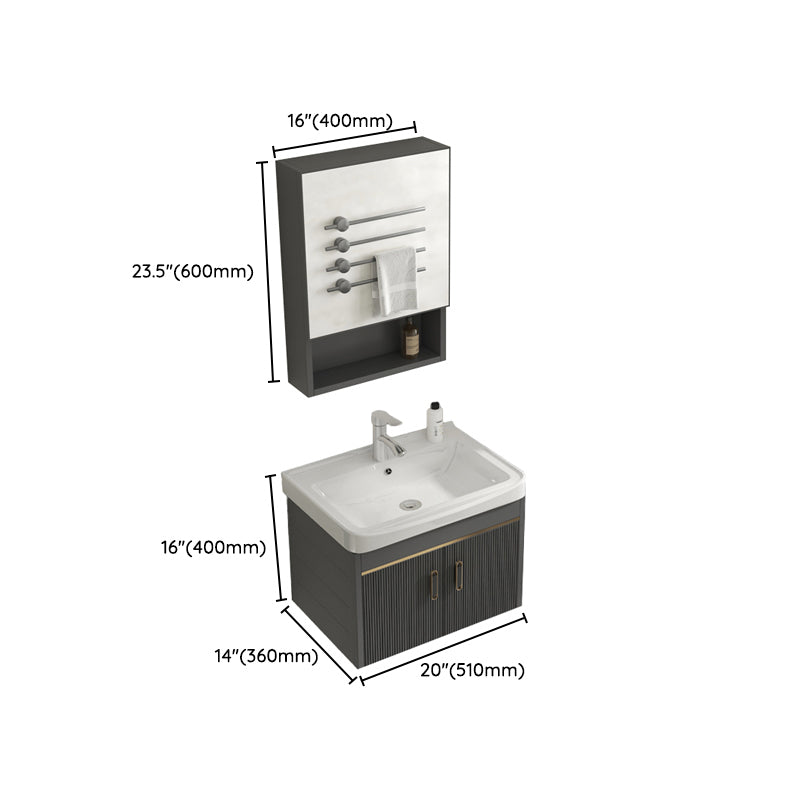 Glam Vanity Single Sink Wall Mounted 2 Doors Metal Frame Rectangular Vanity with Mirror