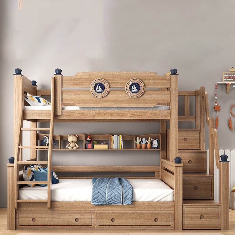 Mid-Century Modern Bunk Bed Gender Neutral Solid Wood Storage Kids Bed