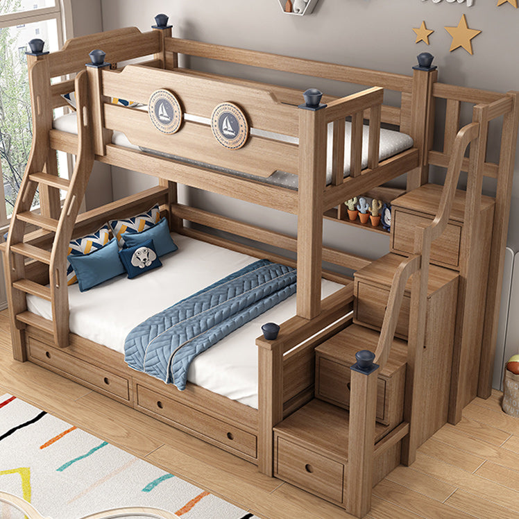 Mid-Century Modern Bunk Bed Gender Neutral Solid Wood Storage Kids Bed