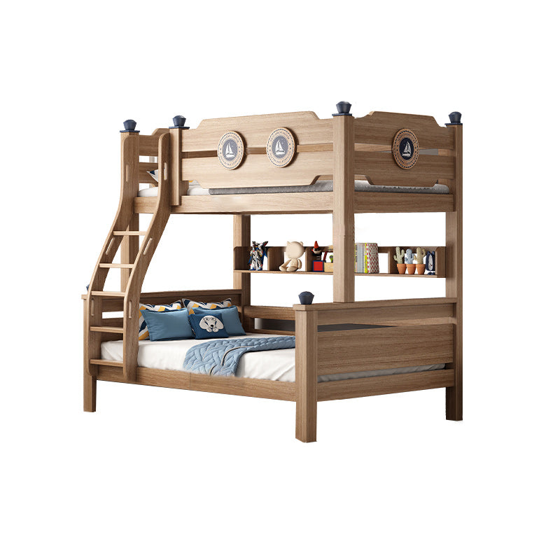 Mid-Century Modern Bunk Bed Gender Neutral Solid Wood Storage Kids Bed