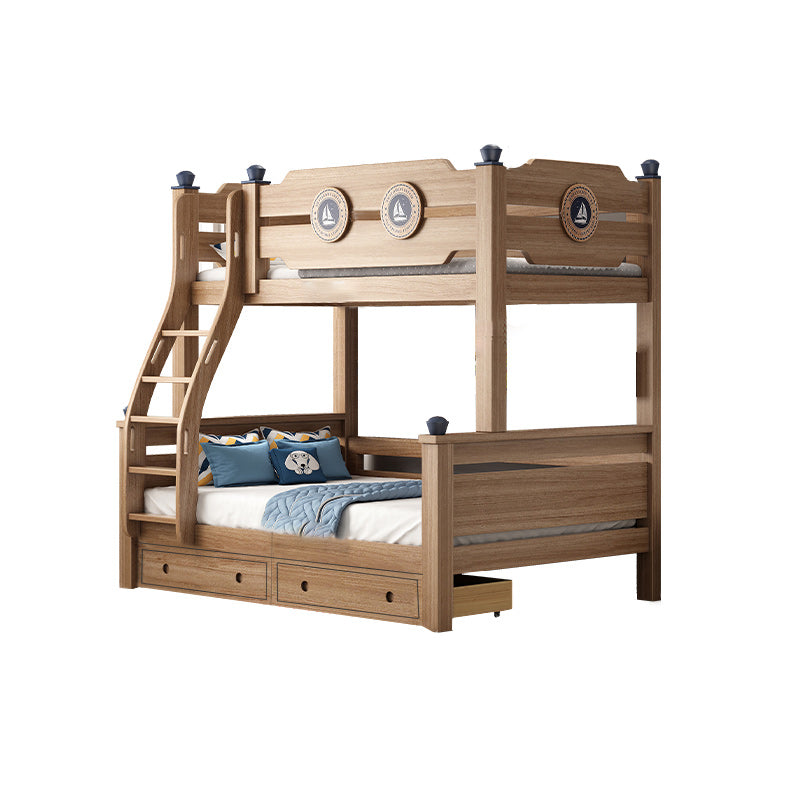 Mid-Century Modern Bunk Bed Gender Neutral Solid Wood Storage Kids Bed