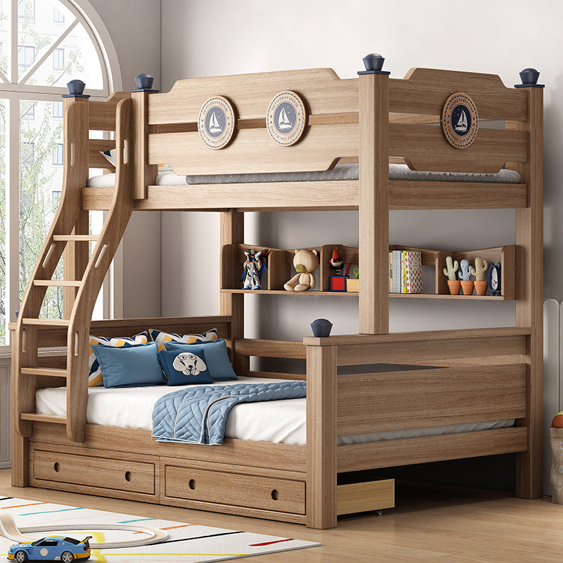 Mid-Century Modern Bunk Bed Gender Neutral Solid Wood Storage Kids Bed