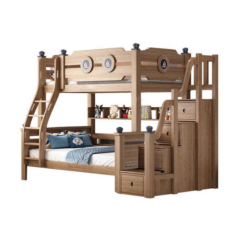 Mid-Century Modern Bunk Bed Gender Neutral Solid Wood Storage Kids Bed