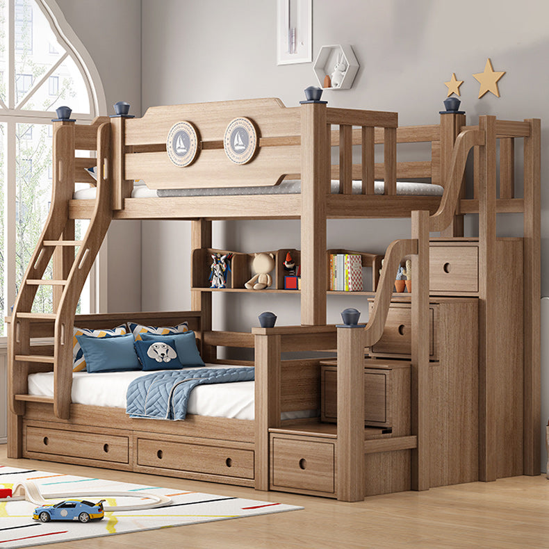 Mid-Century Modern Bunk Bed Gender Neutral Solid Wood Storage Kids Bed