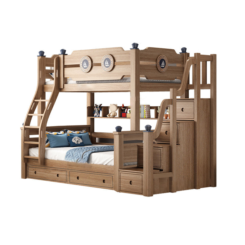 Mid-Century Modern Bunk Bed Gender Neutral Solid Wood Storage Kids Bed