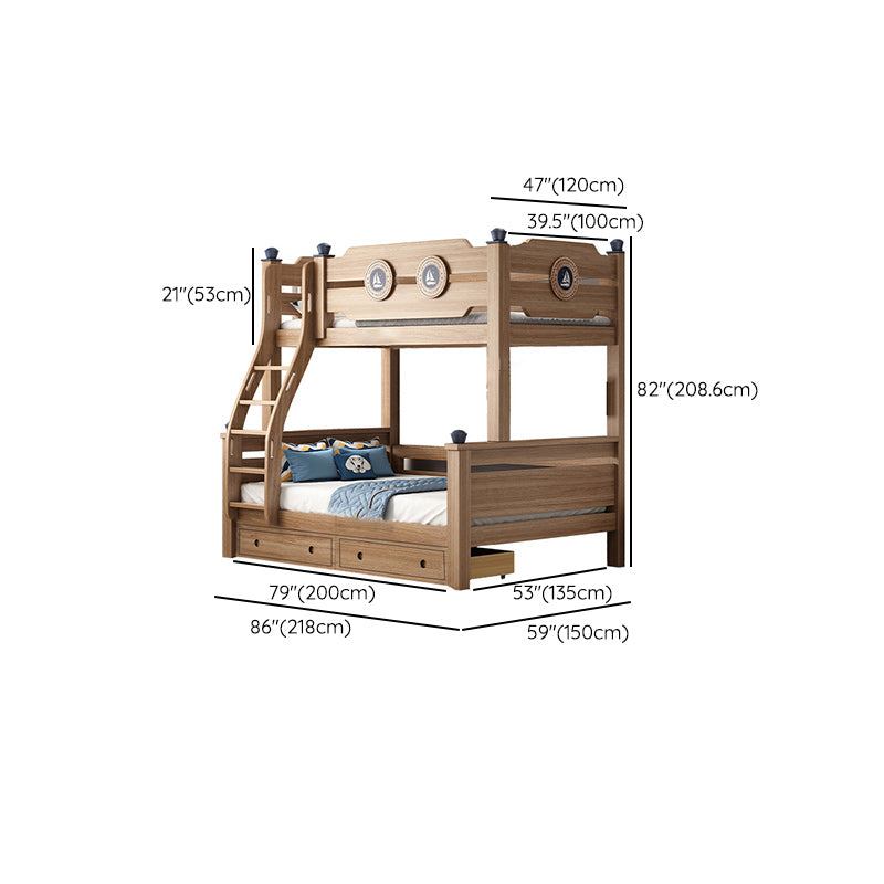 Mid-Century Modern Bunk Bed Gender Neutral Solid Wood Storage Kids Bed