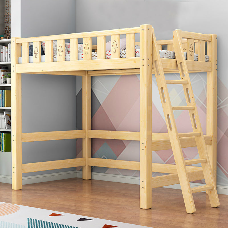 Gender Neutral Solid Wood Loft Bed Scandinavian Kids Bed with Mattress