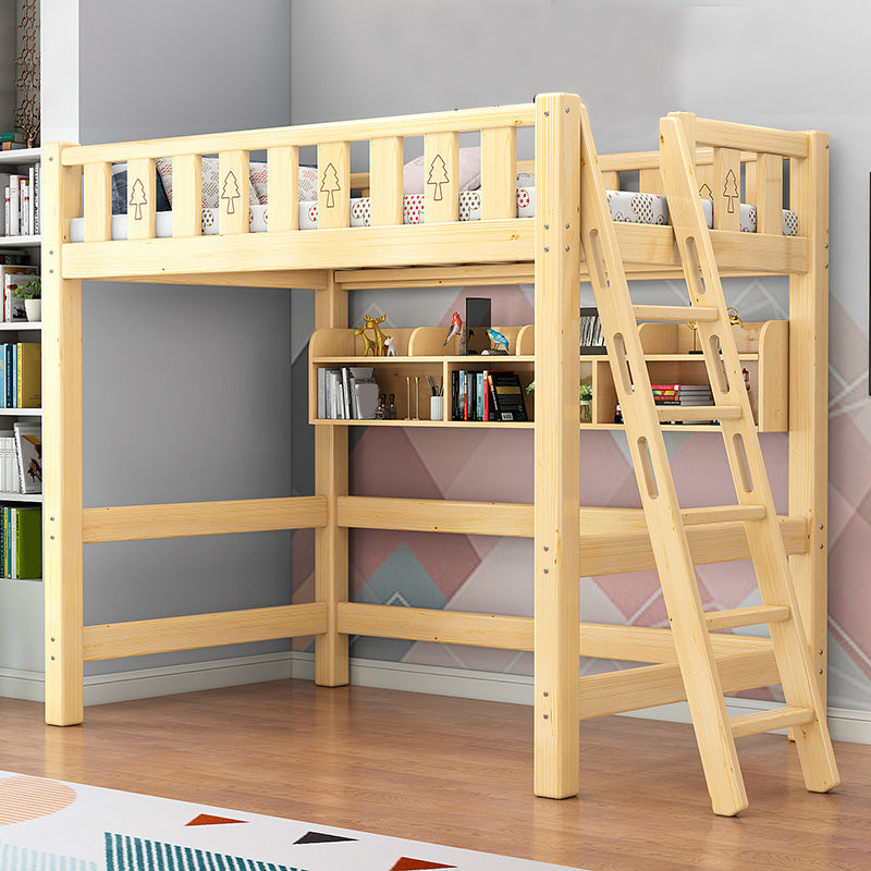 Gender Neutral Solid Wood Loft Bed Scandinavian Kids Bed with Mattress