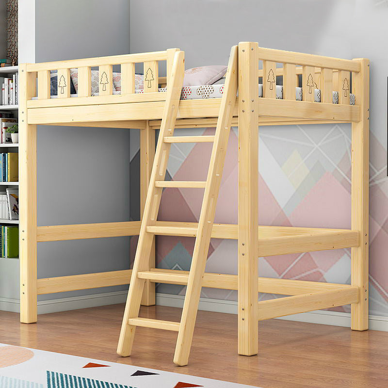 Gender Neutral Solid Wood Loft Bed Scandinavian Kids Bed with Mattress