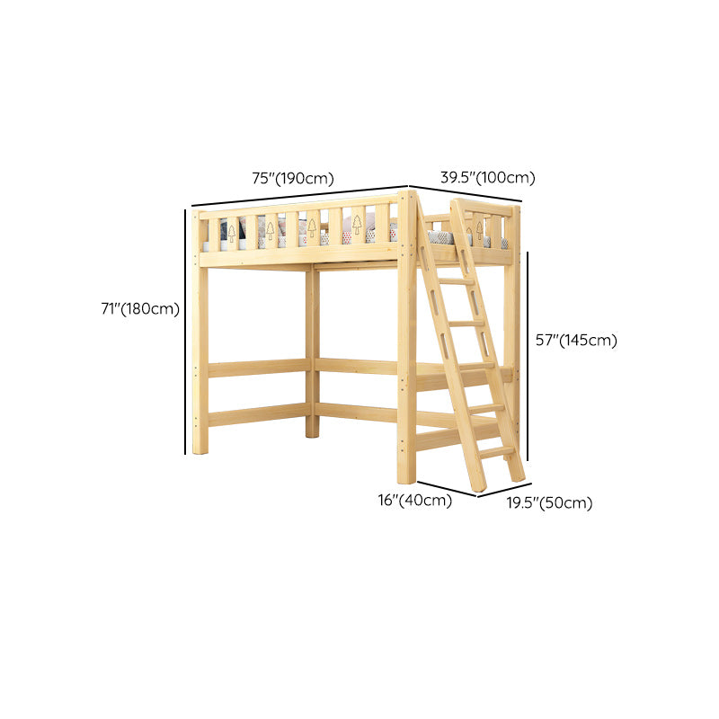 Gender Neutral Solid Wood Loft Bed Scandinavian Kids Bed with Mattress