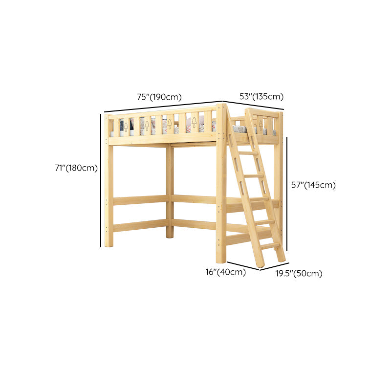 Gender Neutral Solid Wood Loft Bed Scandinavian Kids Bed with Mattress