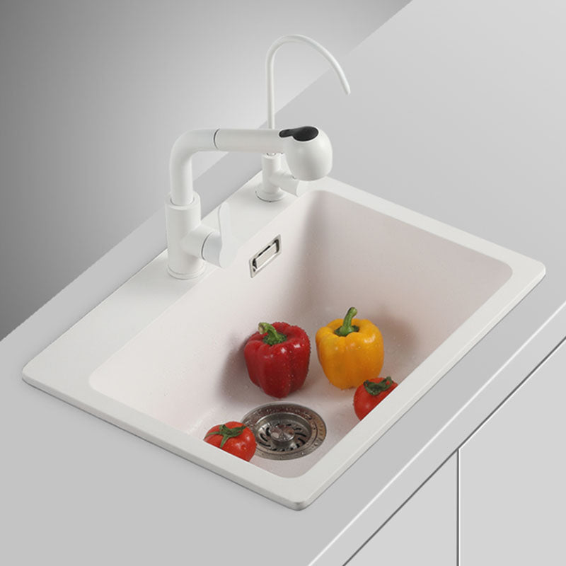 Drop-In Kitchen Sink Quartz Single Basin Kitchen Sink with Basket Strainer