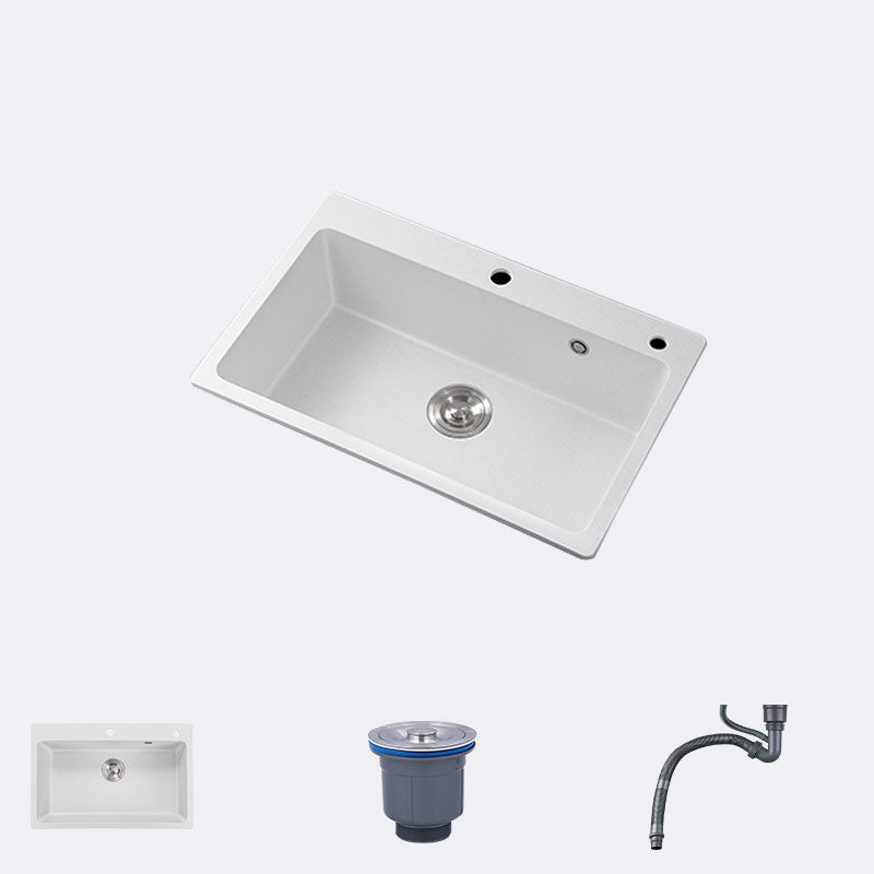 Drop-In Kitchen Sink Quartz Single Basin Kitchen Sink with Basket Strainer