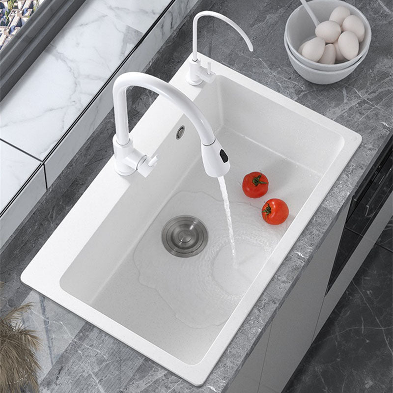 Drop-In Kitchen Sink Quartz Single Basin Kitchen Sink with Basket Strainer