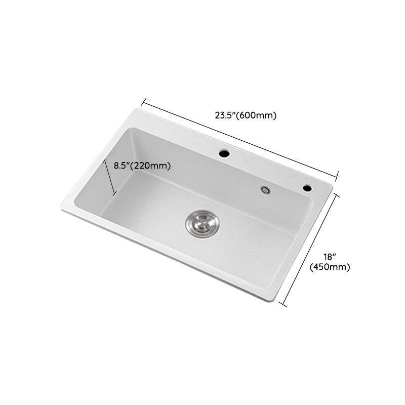 Drop-In Kitchen Sink Quartz Single Basin Kitchen Sink with Basket Strainer