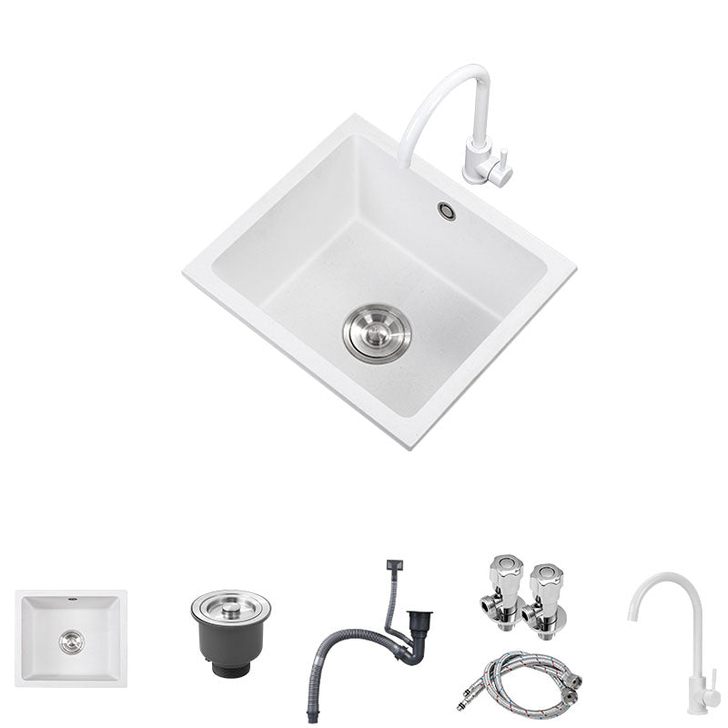 Quartz Kitchen Sink Drop-In Kitchen Sink with Basket Strainer