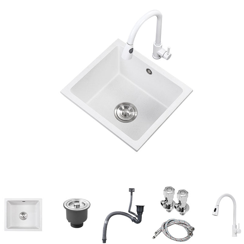 Quartz Kitchen Sink Drop-In Kitchen Sink with Basket Strainer