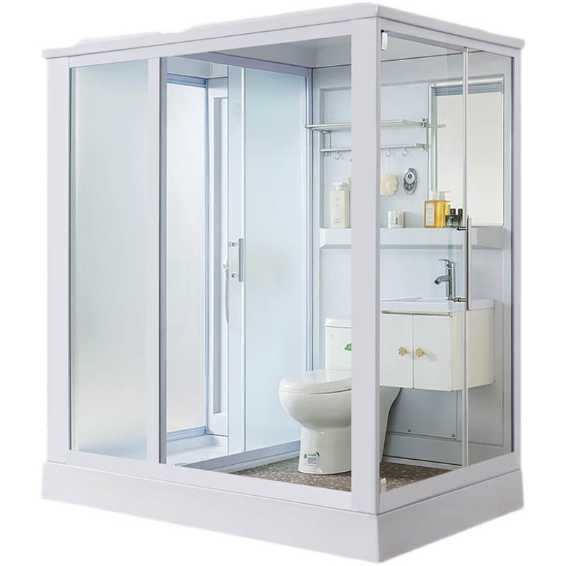 Frosted Single Sliding Shower Kit White Framed Shower Stall with Base Included