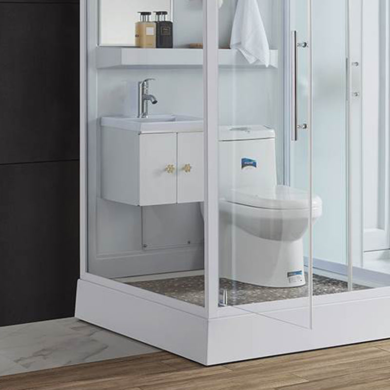 Frosted Single Sliding Shower Kit White Framed Shower Stall with Base Included