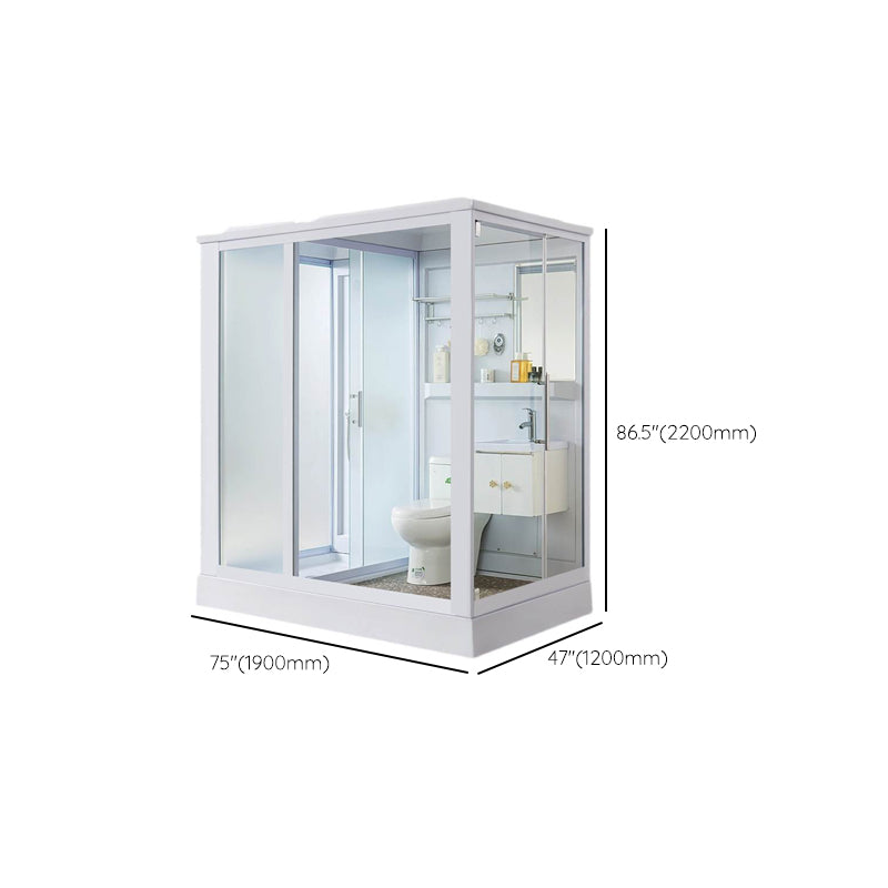 Frosted Single Sliding Shower Kit White Framed Shower Stall with Base Included