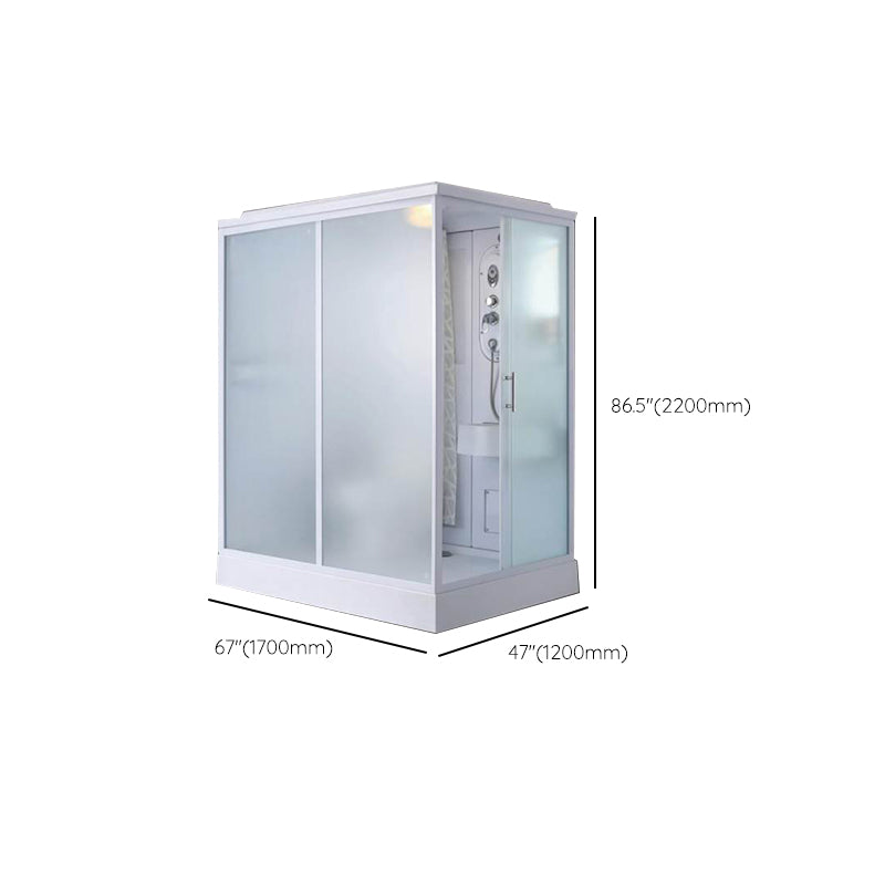 Frosted Single Sliding Shower Kit White Framed Shower Stall with Base Included