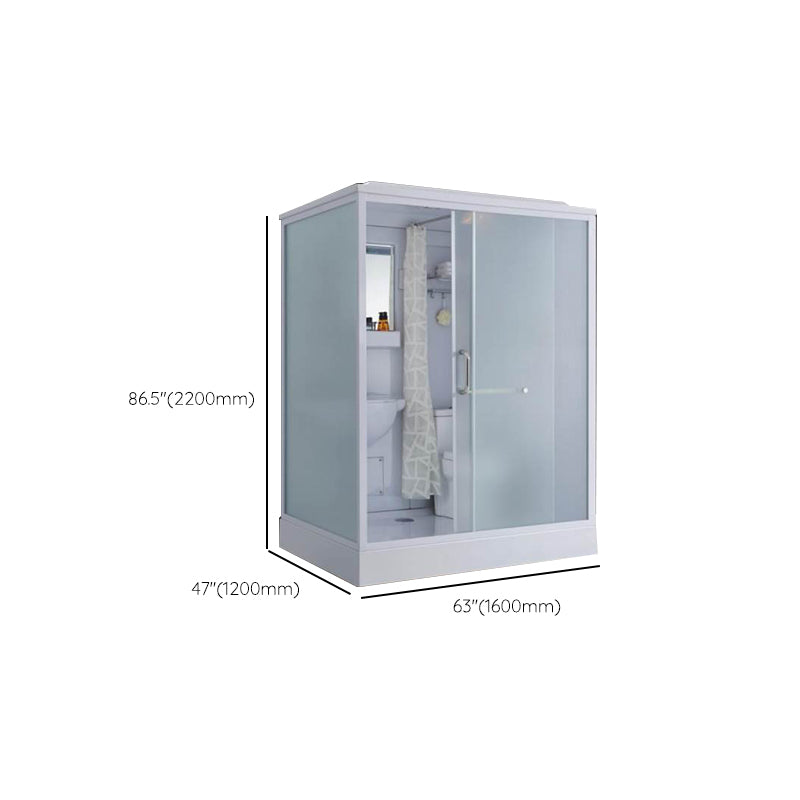 Frosted Single Sliding Shower Kit White Framed Shower Stall with Base Included