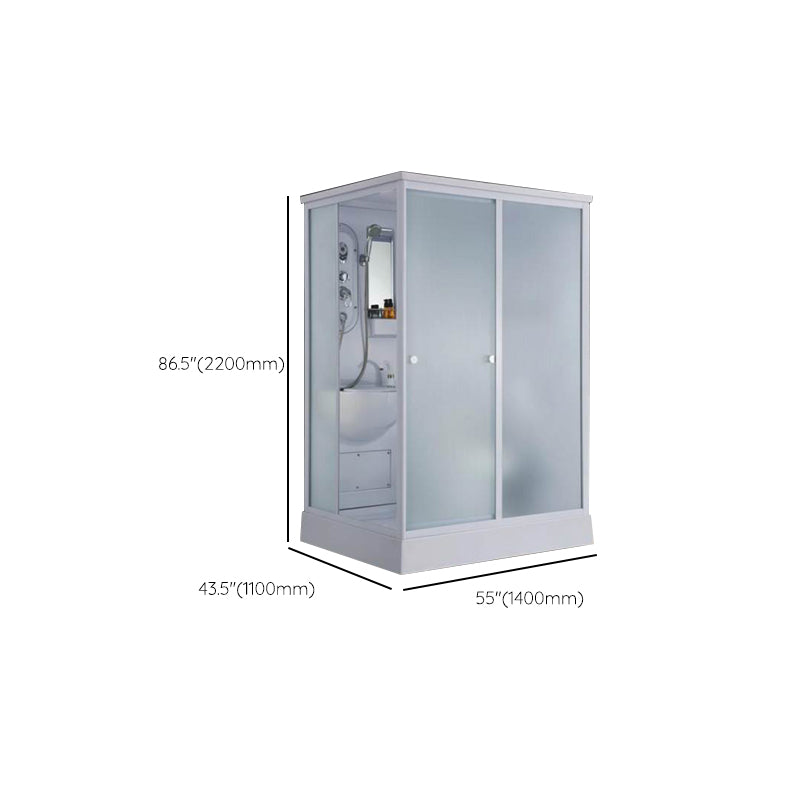 Frosted Single Sliding Shower Kit White Framed Shower Stall with Base Included