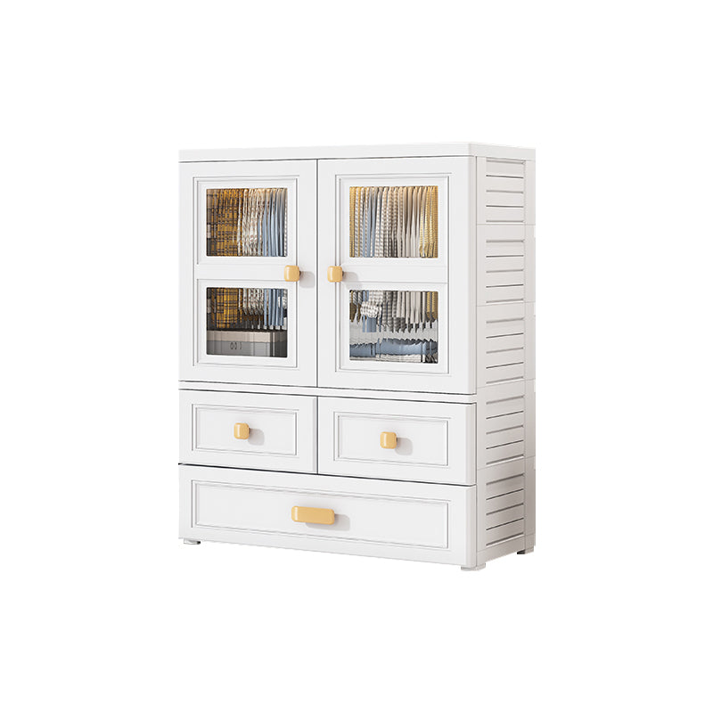 White Plastic Kids Closet Modern Style Shelved Armoire Cabinet with Garment Rod