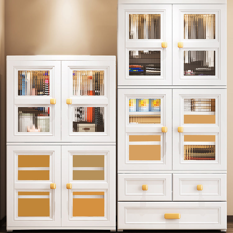 White Plastic Kids Closet Modern Style Shelved Armoire Cabinet with Garment Rod