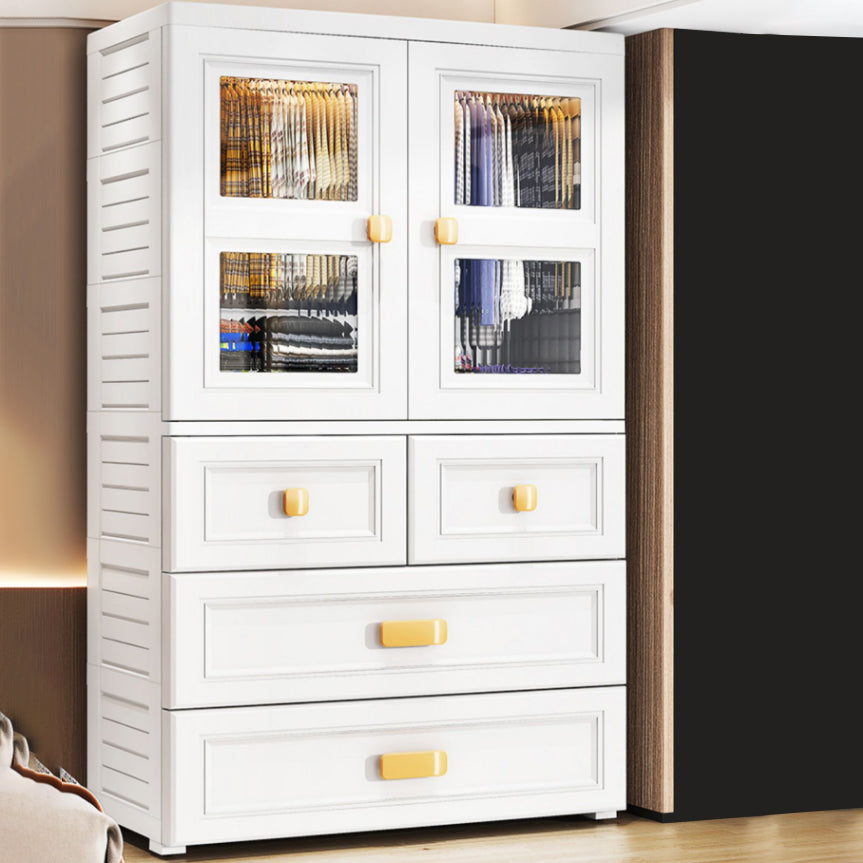 White Plastic Kids Closet Modern Style Shelved Armoire Cabinet with Garment Rod