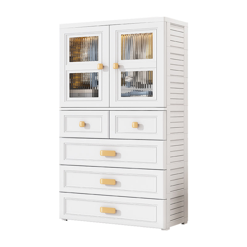 White Plastic Kids Closet Modern Style Shelved Armoire Cabinet with Garment Rod