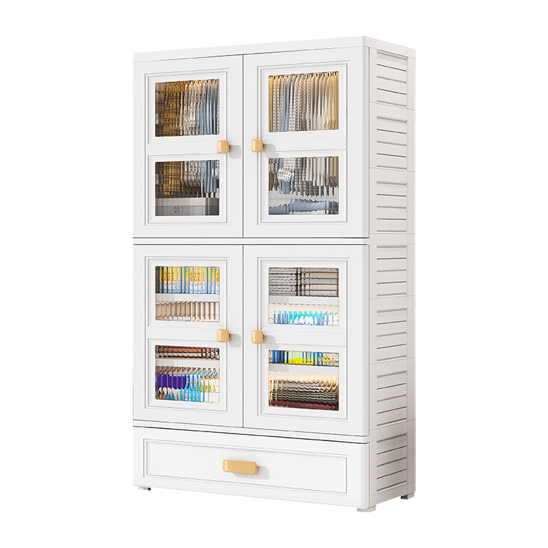 White Plastic Kids Closet Modern Style Shelved Armoire Cabinet with Garment Rod