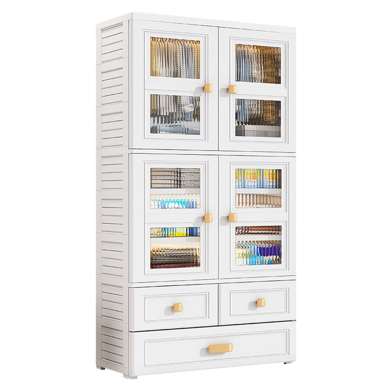 White Plastic Kids Closet Modern Style Shelved Armoire Cabinet with Garment Rod