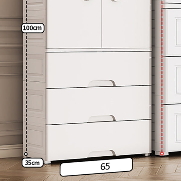 White Plastic Kids Closet Modern Style Shelved Armoire Cabinet with Garment Rod