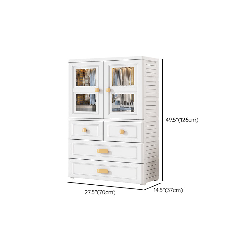 White Plastic Kids Closet Modern Style Shelved Armoire Cabinet with Garment Rod