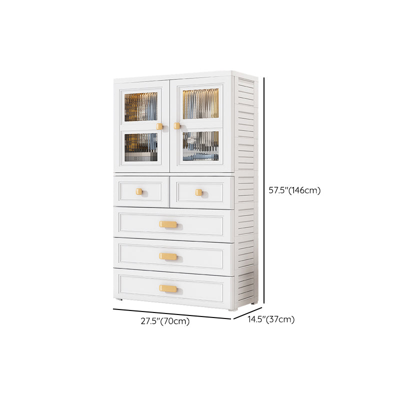 White Plastic Kids Closet Modern Style Shelved Armoire Cabinet with Garment Rod