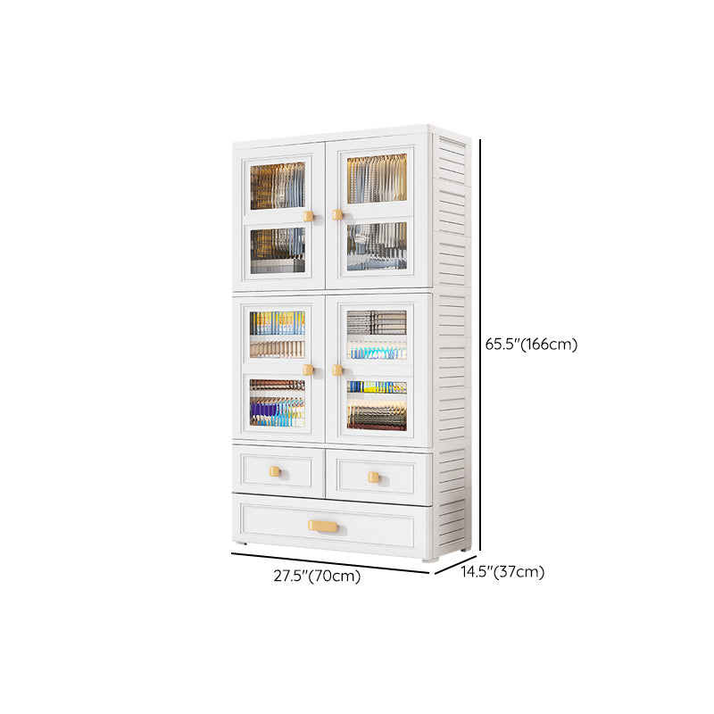 White Plastic Kids Closet Modern Style Shelved Armoire Cabinet with Garment Rod