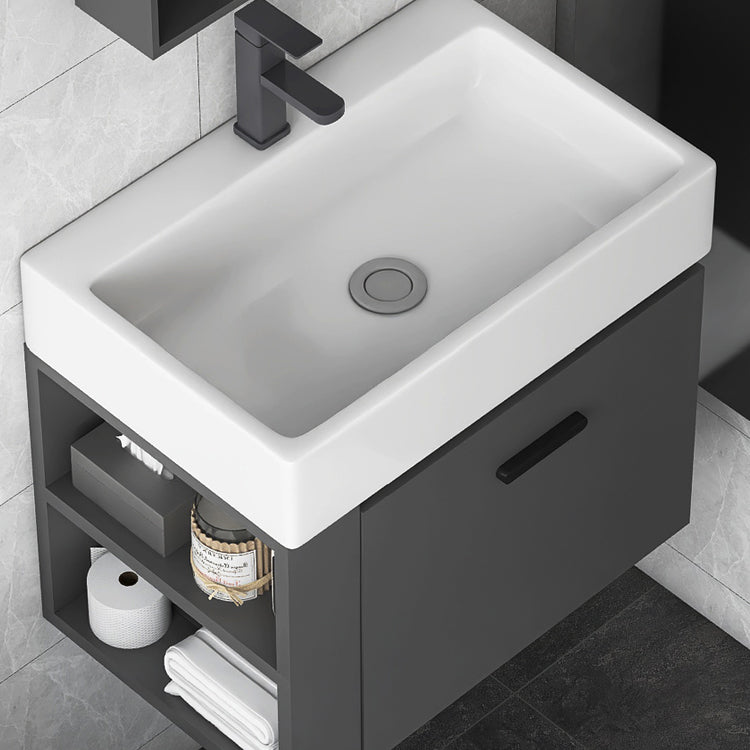 Modern Dark Gray Ceramic Vanity Single-Sink Wall Mount Vanity Sink