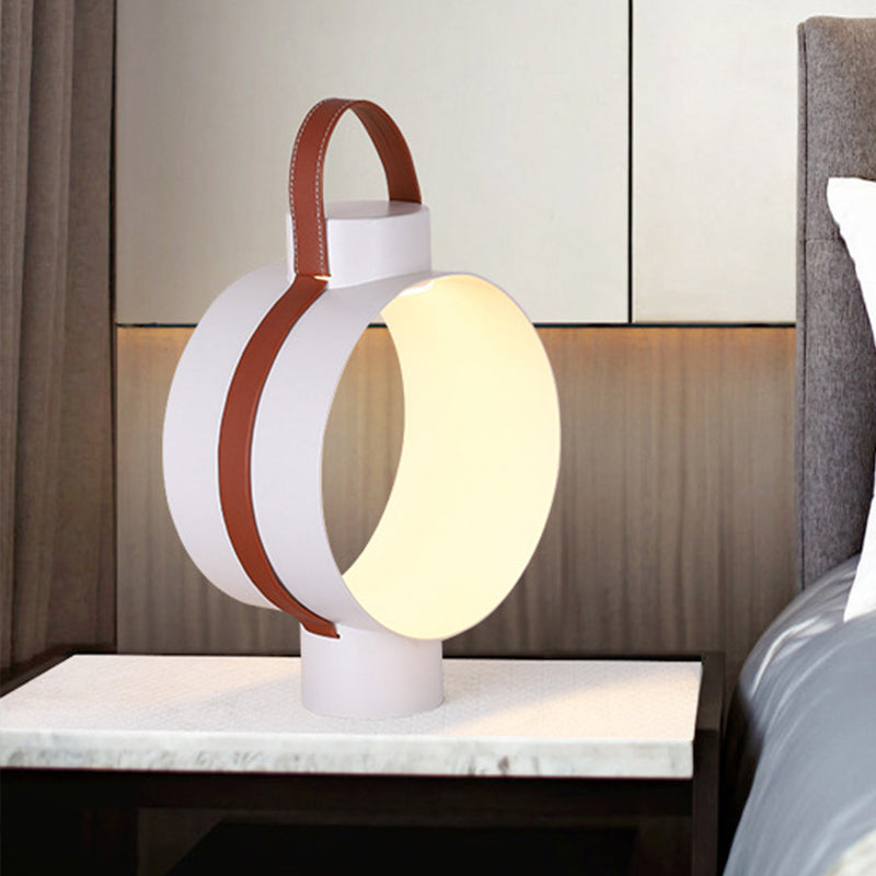 White Finish Circular Night Table Light Simplicity LED Metallic Nightstand Lighting for Bedside