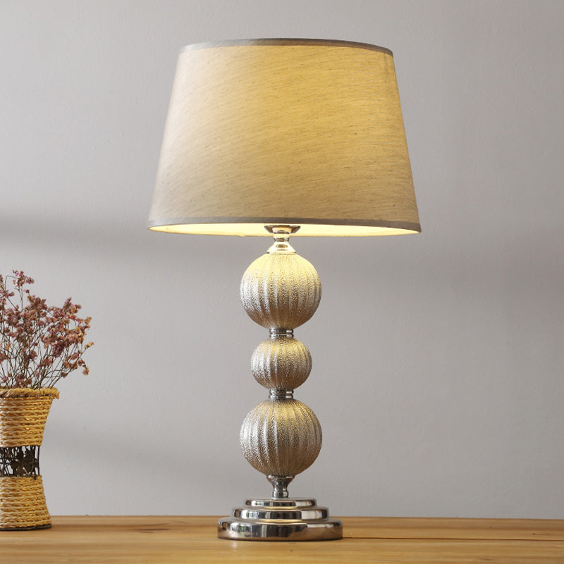 1 Head Bedside Ceramic Nightstand Lamp Minimal Silver Night Light with Conical Fabric Shade