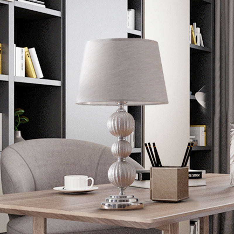 1 Head Bedside Ceramic Nightstand Lamp Minimal Silver Night Light with Conical Fabric Shade