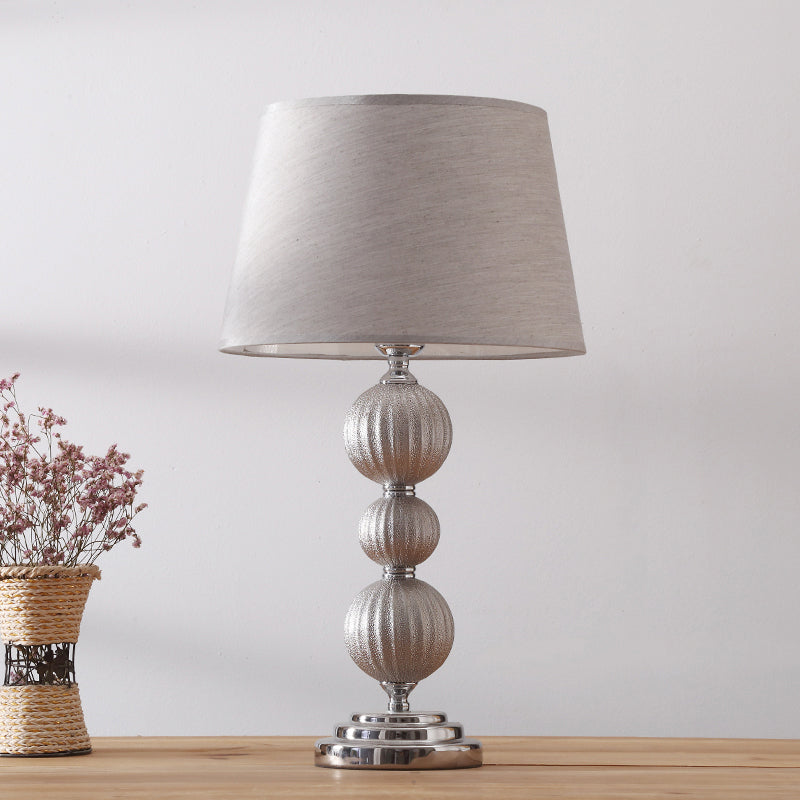 1 Head Bedside Ceramic Nightstand Lamp Minimal Silver Night Light with Conical Fabric Shade