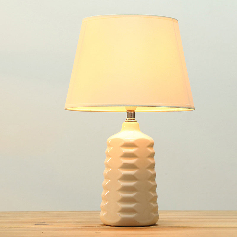 Cone Nightstand Lighting Simplicity Fabric 1 Bulb Living Room Table Light with White Ceramic Base