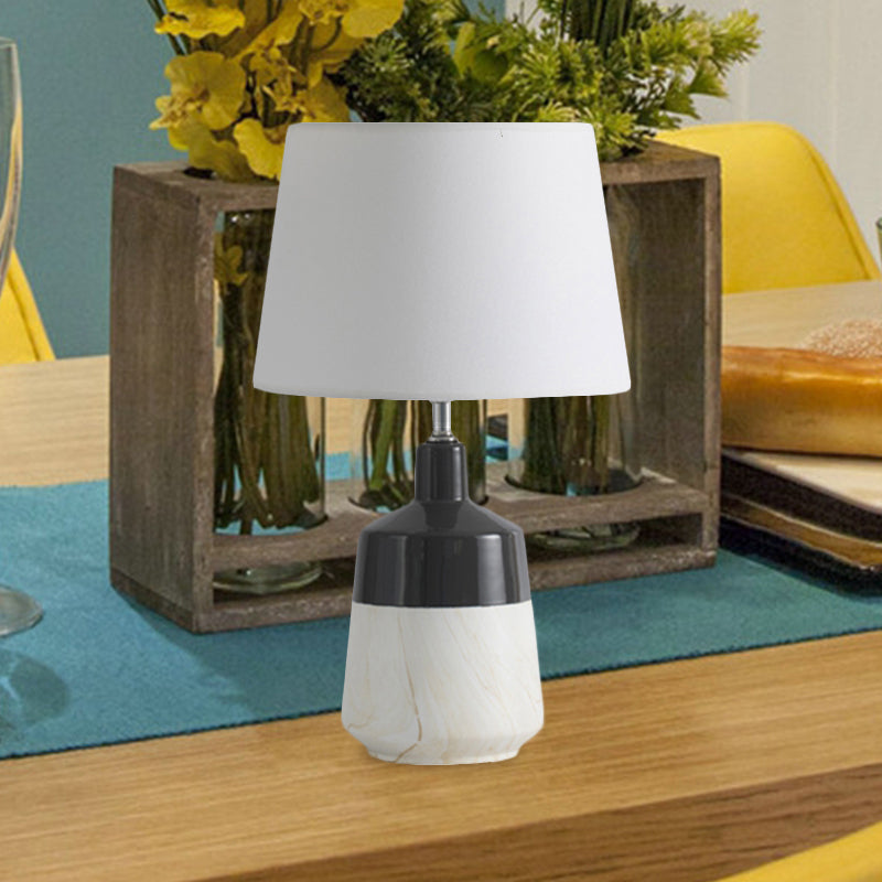 Fabric Drum Table Lighting Contemporary 1-Head Night Lamp in White for Bedside with Ceramic Base